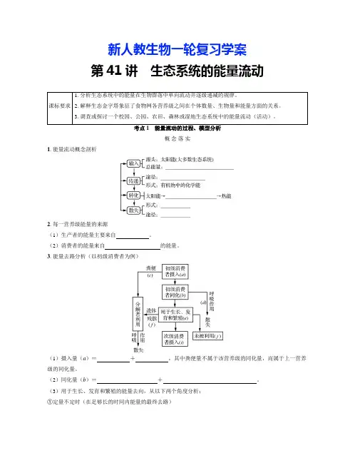 新人教生物一轮复习学案：第41讲 生态系统的能量流动(含答案解析)