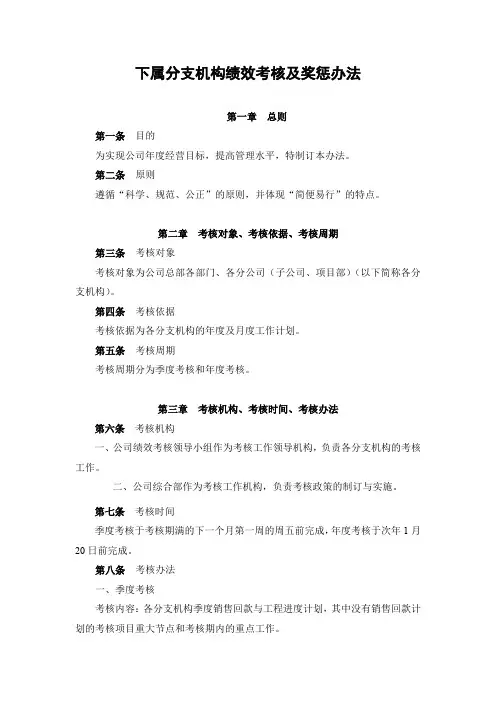 房地产公司下属分支机构绩效考核及奖惩办法模版