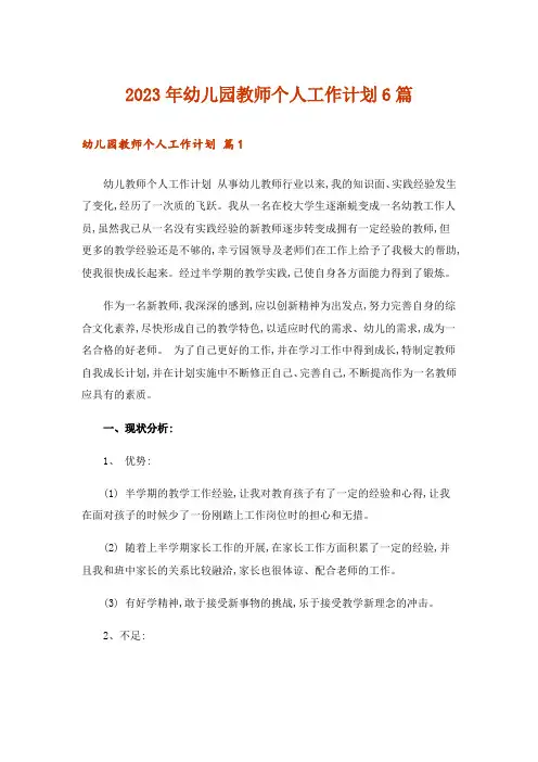 2023年幼儿园教师个人工作计划6篇