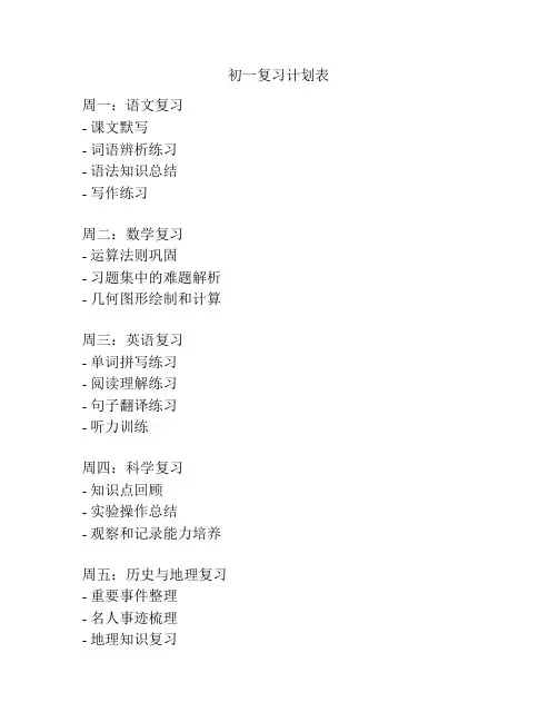 初一复习计划表