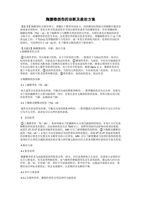 胸腰椎损伤的诊断及救治方案