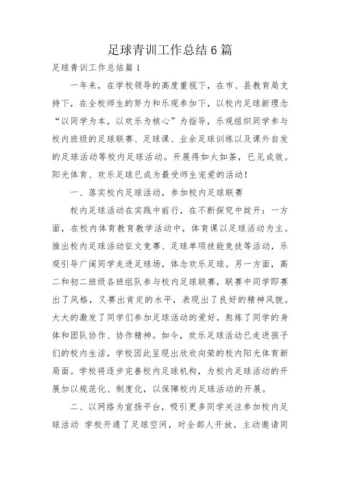 足球青训工作总结6篇