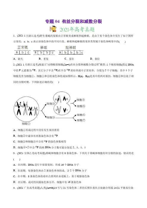高中生物高考专题04 有丝分裂和减数分裂-2021年高考生物真题与模拟题分类训练(学生版)