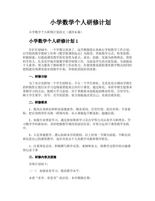 小学数学个人研修计划
