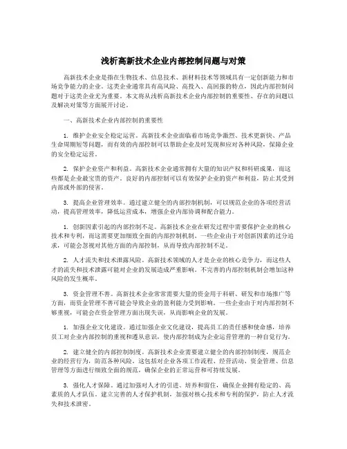 浅析高新技术企业内部控制问题与对策
