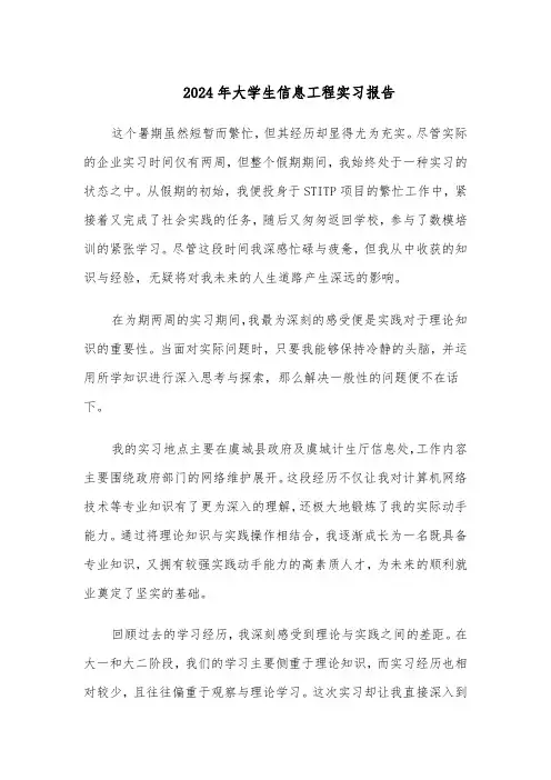 2024年大学生信息工程实习报告（三篇）
