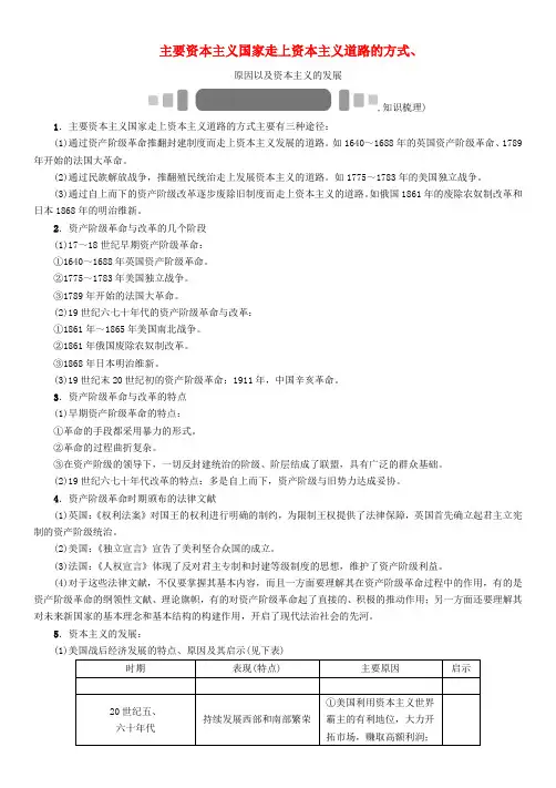 中考历史 热点专题突破六 主要资本主义国家走上资本主义道路的方式原因以及资本主义的发展