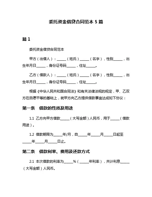委托资金借贷合同范本5篇