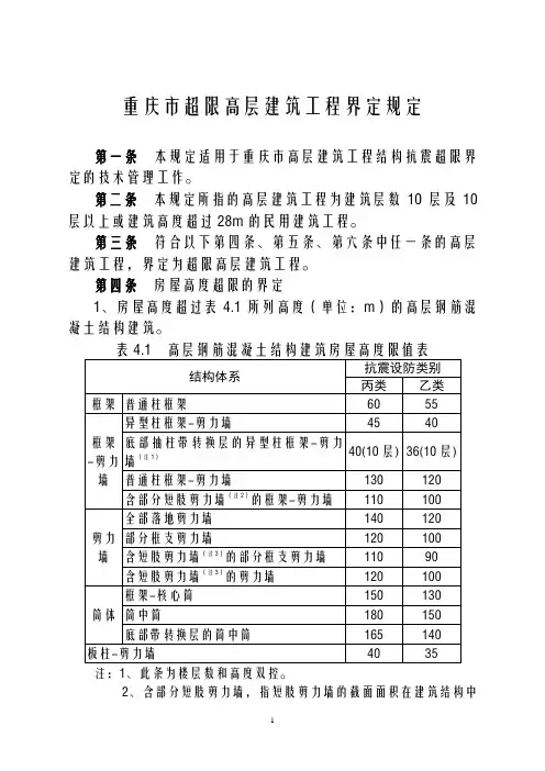 重庆市高层建筑工程界定规定