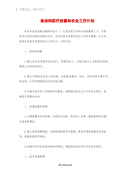 急诊科医疗质量和安全工作计划