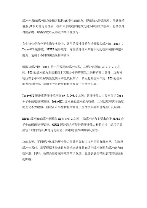 常用缓冲体系缓冲能力