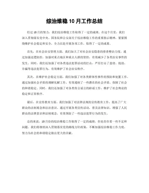 综治维稳10月工作总结