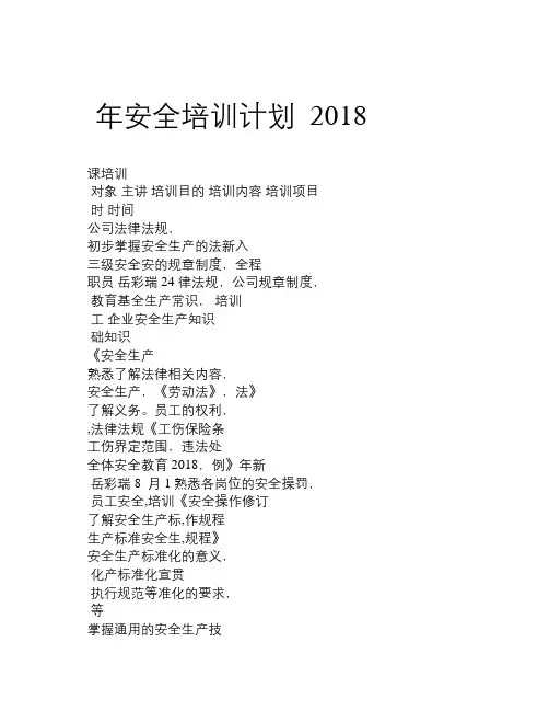 2018安全培训计划