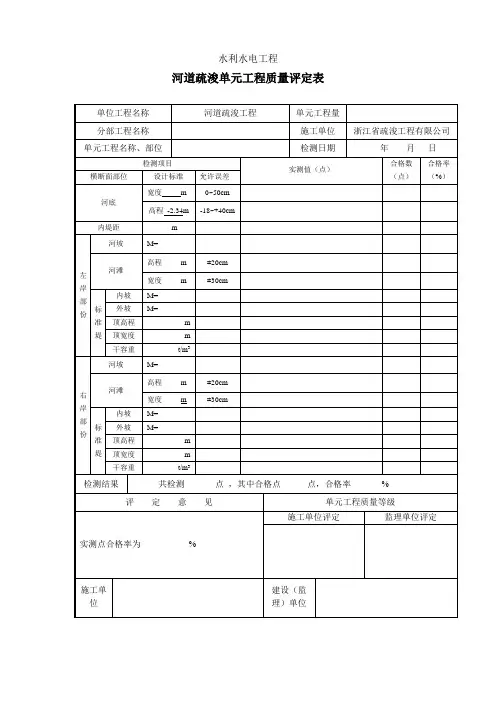 疏浚单元质量 评定表