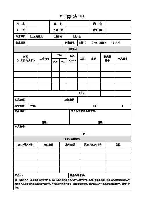 结算清单(项目人工)