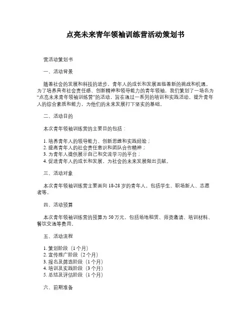 点亮未来青年领袖训练营活动策划书