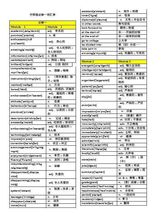 外研版必修一词汇表
