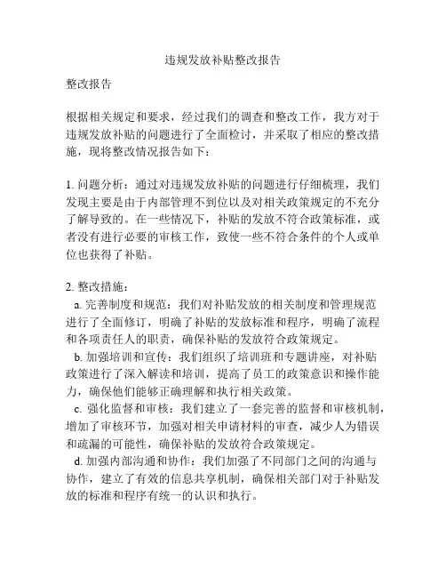 违规发放补贴整改报告