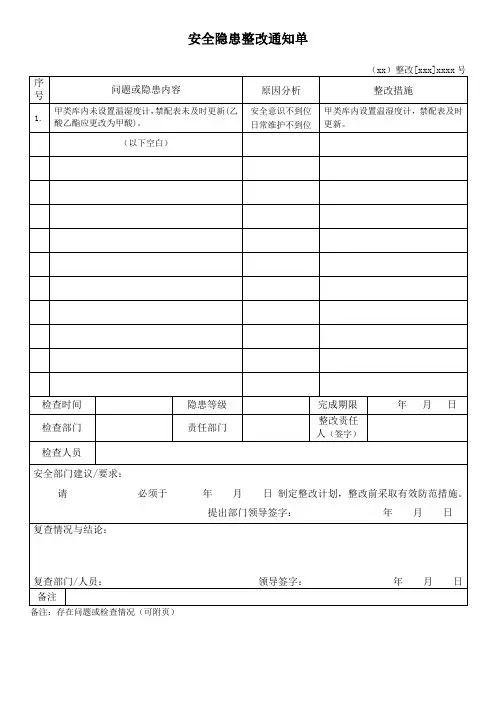 安全隐患整改通知单