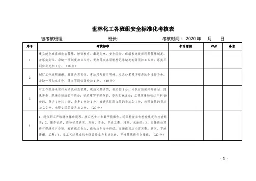 各班组安全生产标准化考核表