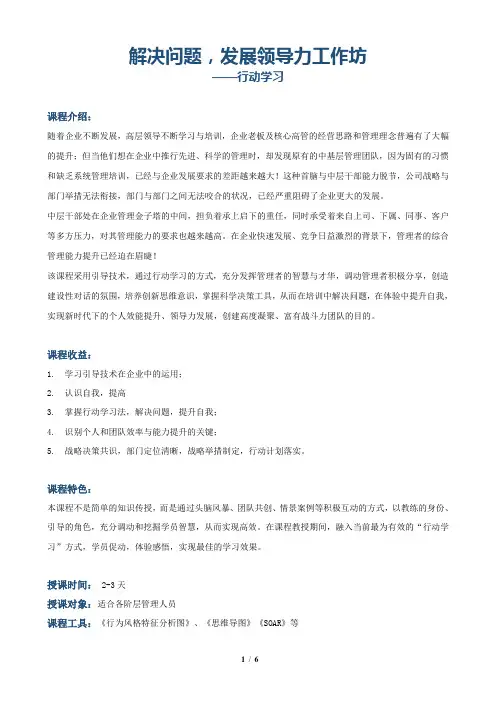 行动学习—解决问题,发展领导力工作坊