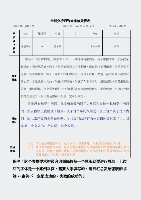 杨银花咨询案例总结表