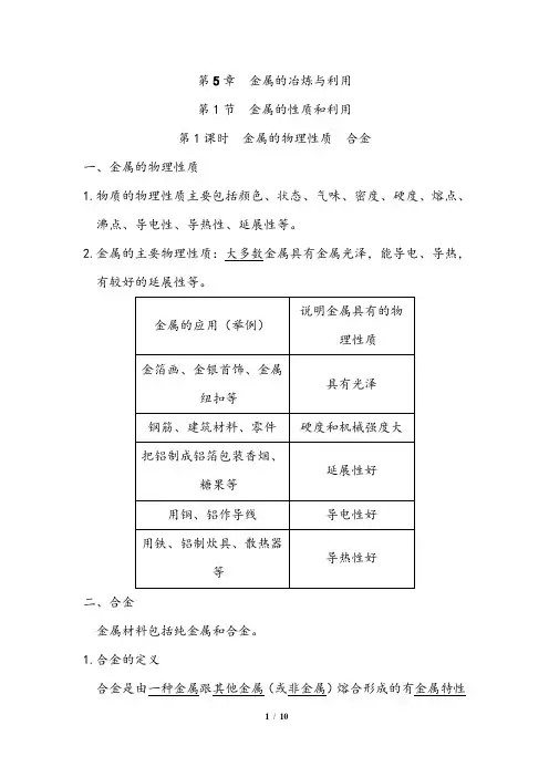 沪教版九年级化学上册第5章 金属的冶炼与利用  知识点汇总