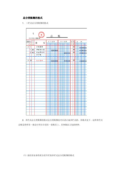 总分类账簿的格式