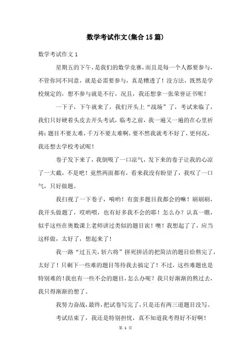 数学考试作文(集合15篇)