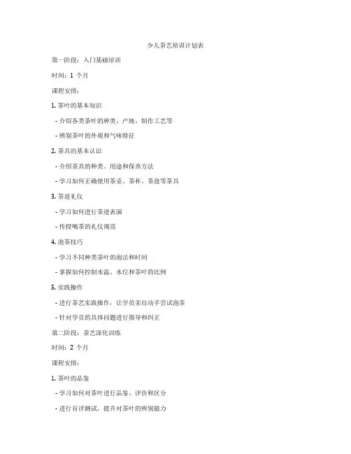少儿茶艺培训计划表