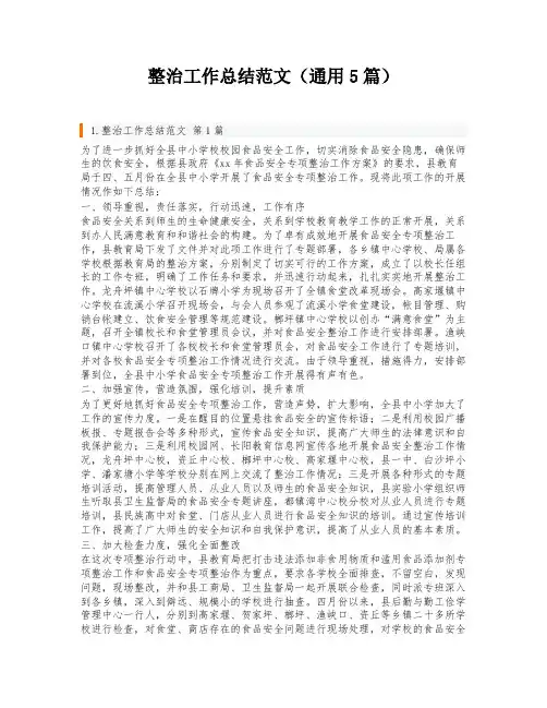 整治工作总结范文(通用5篇)
