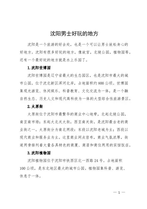沈阳男士好玩的地方