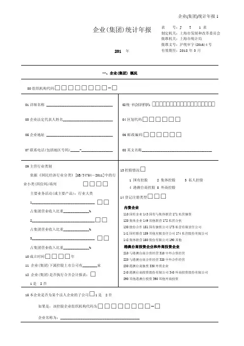 企业（集团）统计年报