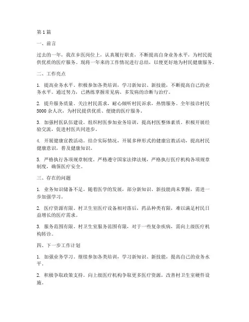 乡医年度总结报告(3篇)