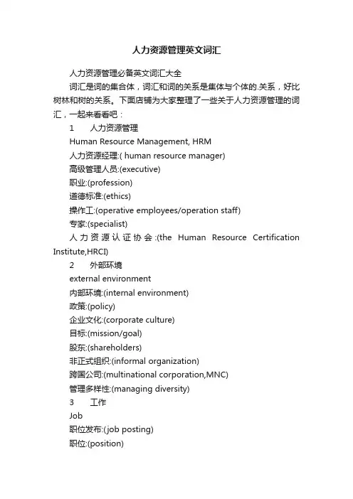 人力资源管理英文词汇