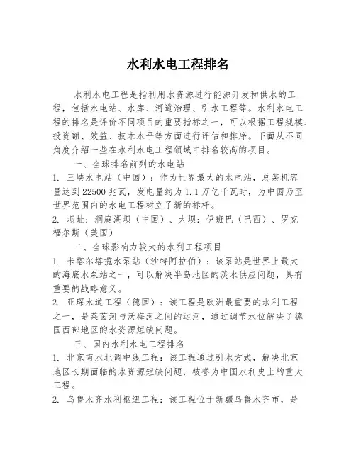 水利水电工程排名