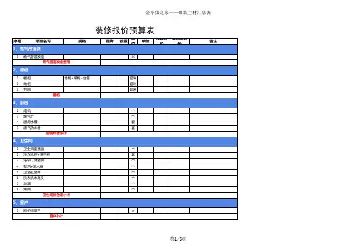 房屋装修报价预算表(硬装明细)
