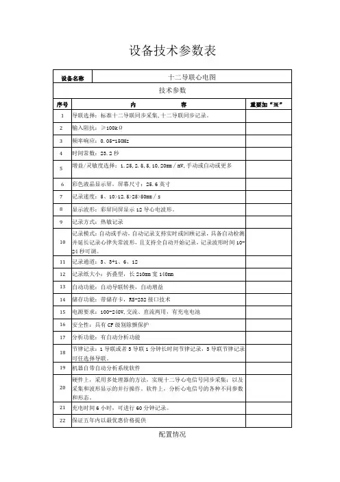 设备技术参数表