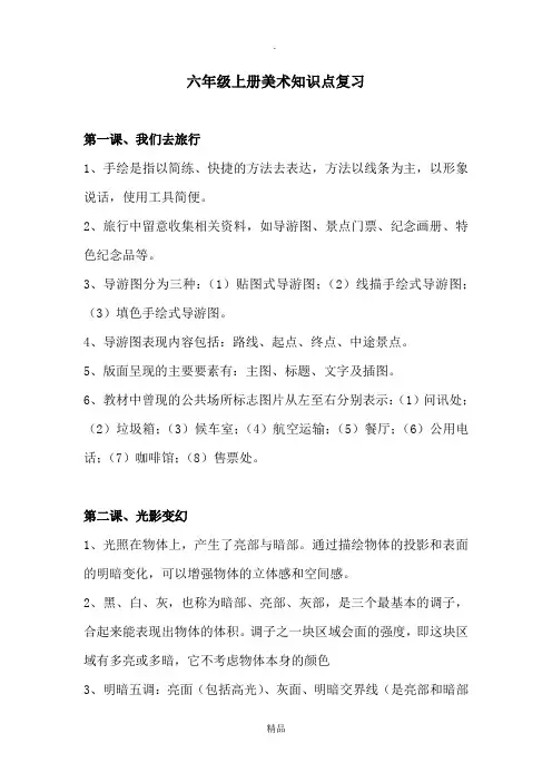 201x湘版六年级上册美术知识点复习