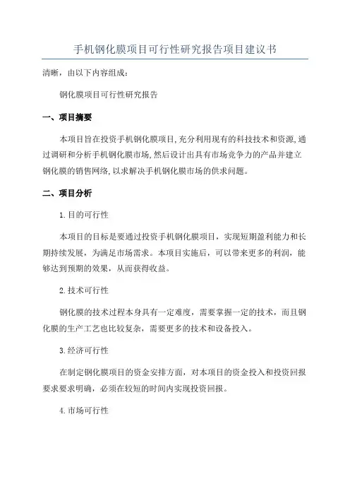 手机钢化膜项目可行性研究报告项目建议书
