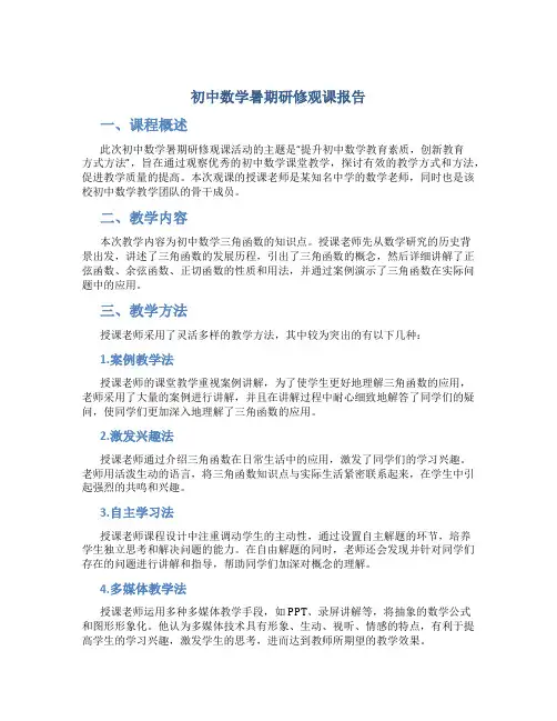 初中数学暑期研修观课报告