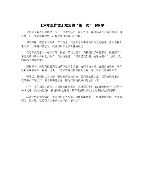 【六年级作文】难忘的“第一次”_800字