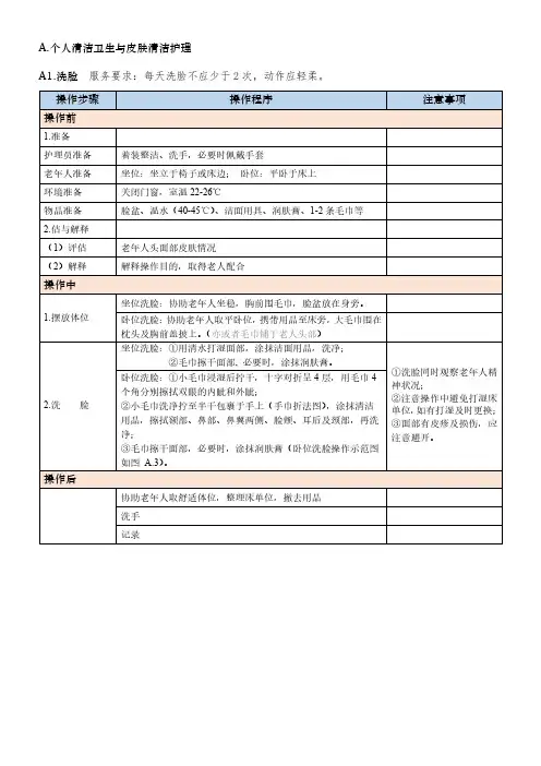 老年人个人清洁卫生规范及考核评分表