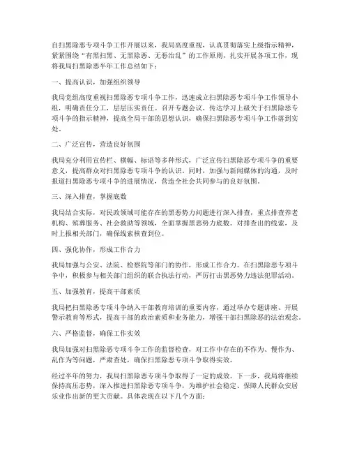 民政局扫黑半年工作总结