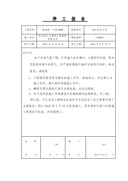 停工、复工报告