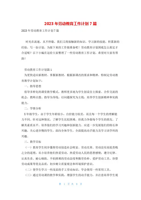 2023年劳动教育工作计划7篇