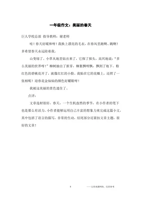 一年级作文：美丽的春天_小学生