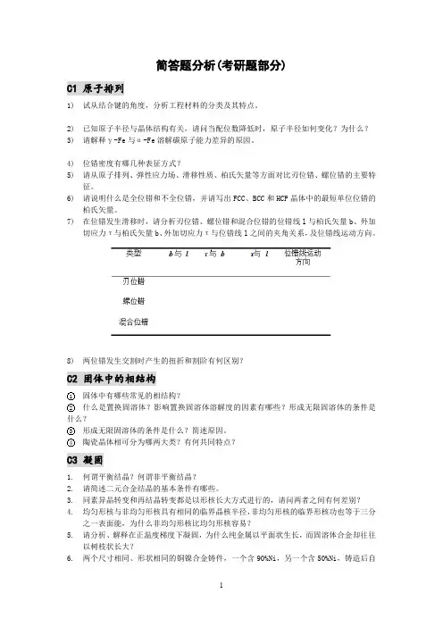 材料科学基础考研复习题