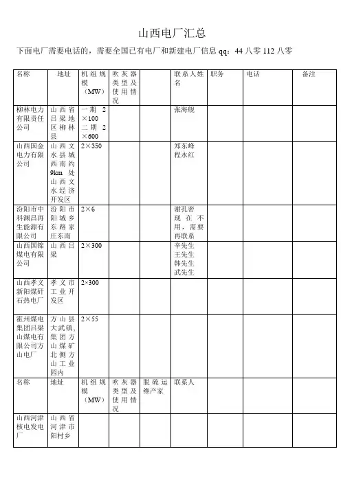 电厂项目信息表