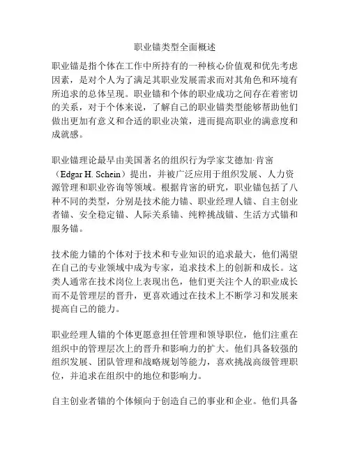 职业锚类型全面概述